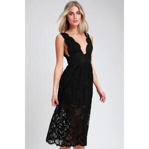 Lulu's Loft Party Black Lace Sleeveless Midi Dress Size XS